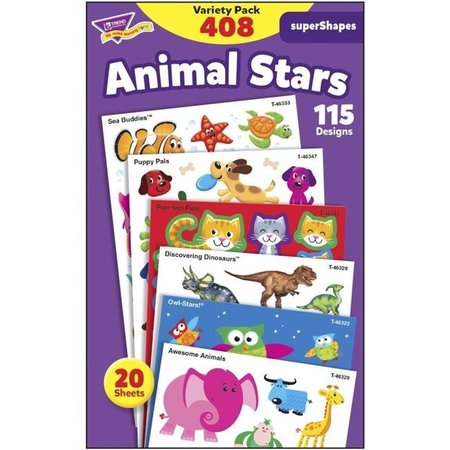 TREND ENTERPRISES Trend Enterprises 1597429 Animal Stars Supershapes Stickers-Large Value Pack; Set of 408 1597429